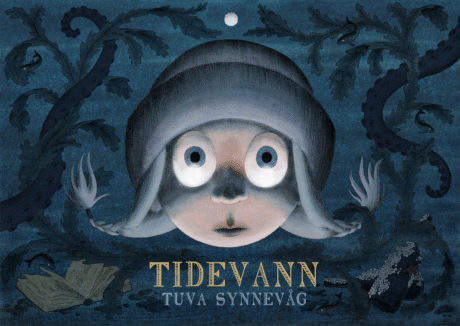 tegning av ansoikt med stor øyne til figurteaterforestilling